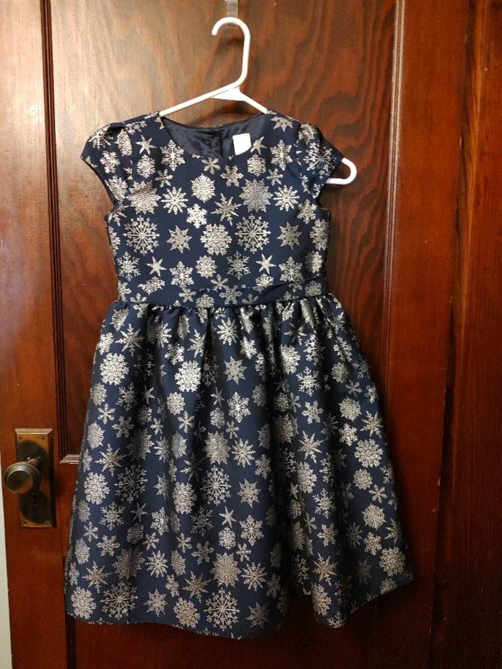 Gymboree Girls Navy Blue & Metallic Silver Snowflake Jacquard Dress - Size 8
